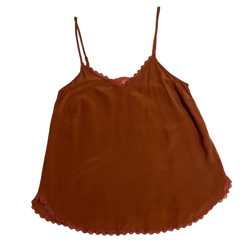 Anthropologie Daily Practice 100% Silk Orange Rust Lace Trim Camisole Top SZ S